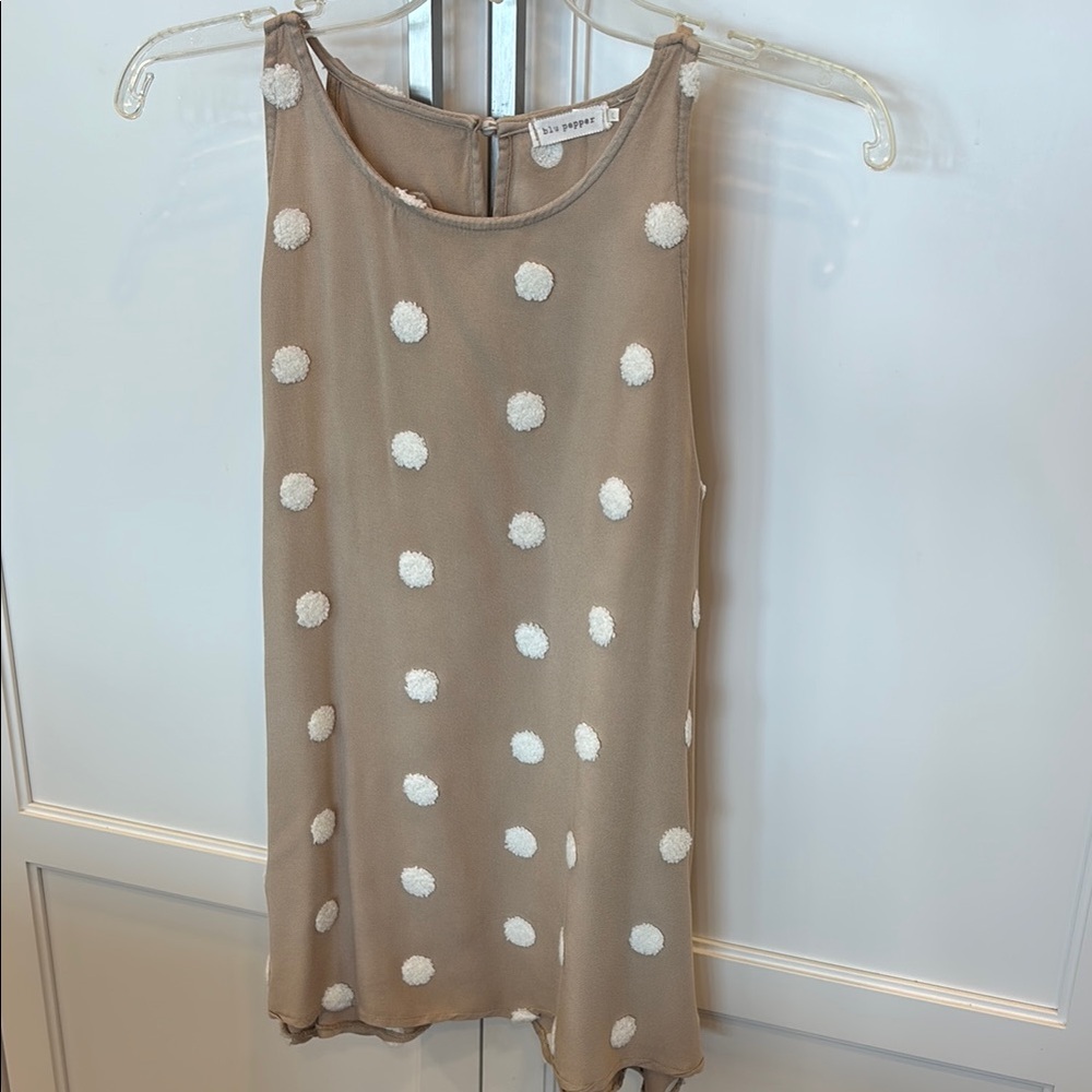 Blu Pepper Beige Tan and White Polka Dot Top